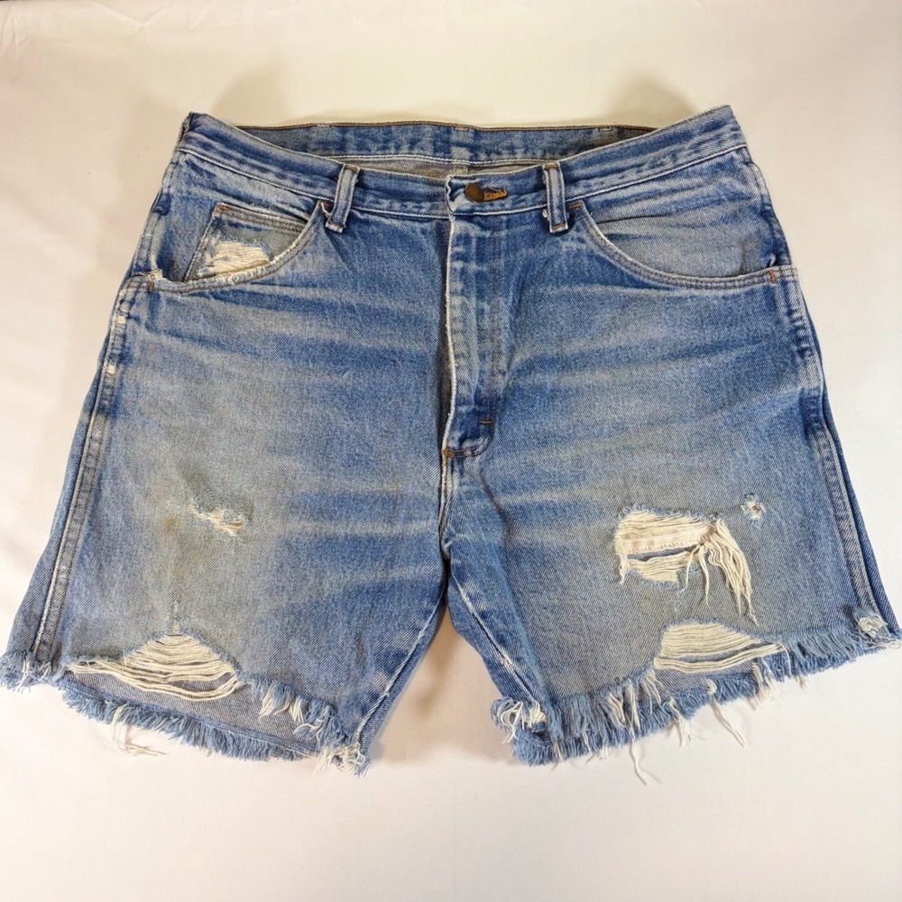 Vintage Rustler Mens Distressed Cut Off Denim Shorts Light Wash 37 Waist Jorts